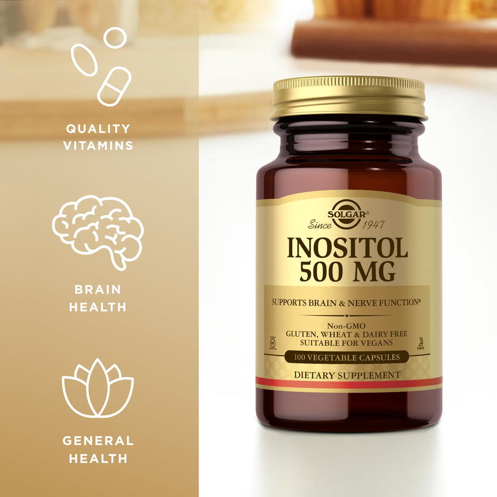 Gluten-free, vegan Solgar Inositol 500 mg packaging