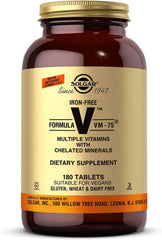 Solgar Iron-Free VM-75 180 tablets bottle