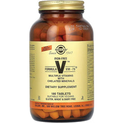 Solgar Iron-Free VM-75 vegan and kosher label on packaging