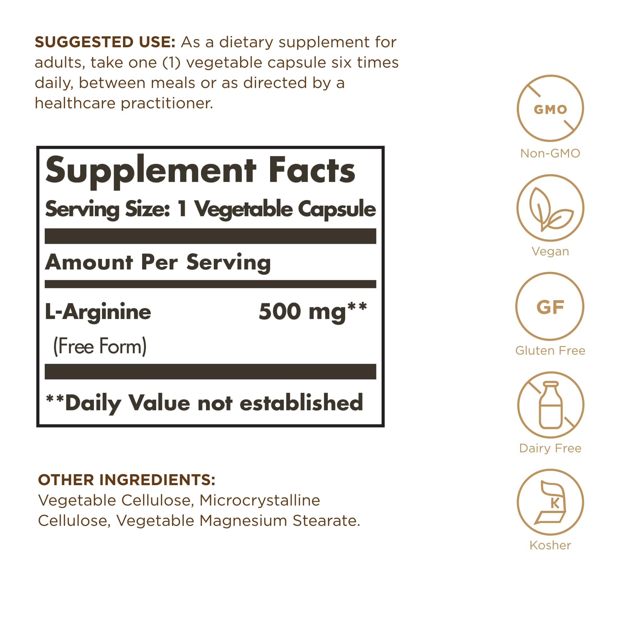 Solgar L-Arginine 500 mg packaging and bottle