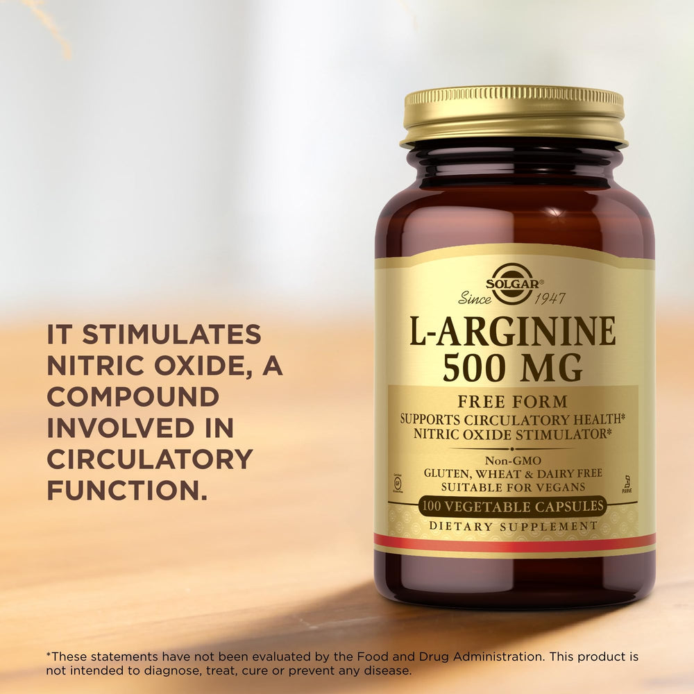 Solgar L-Arginine 500 mg bottle on display