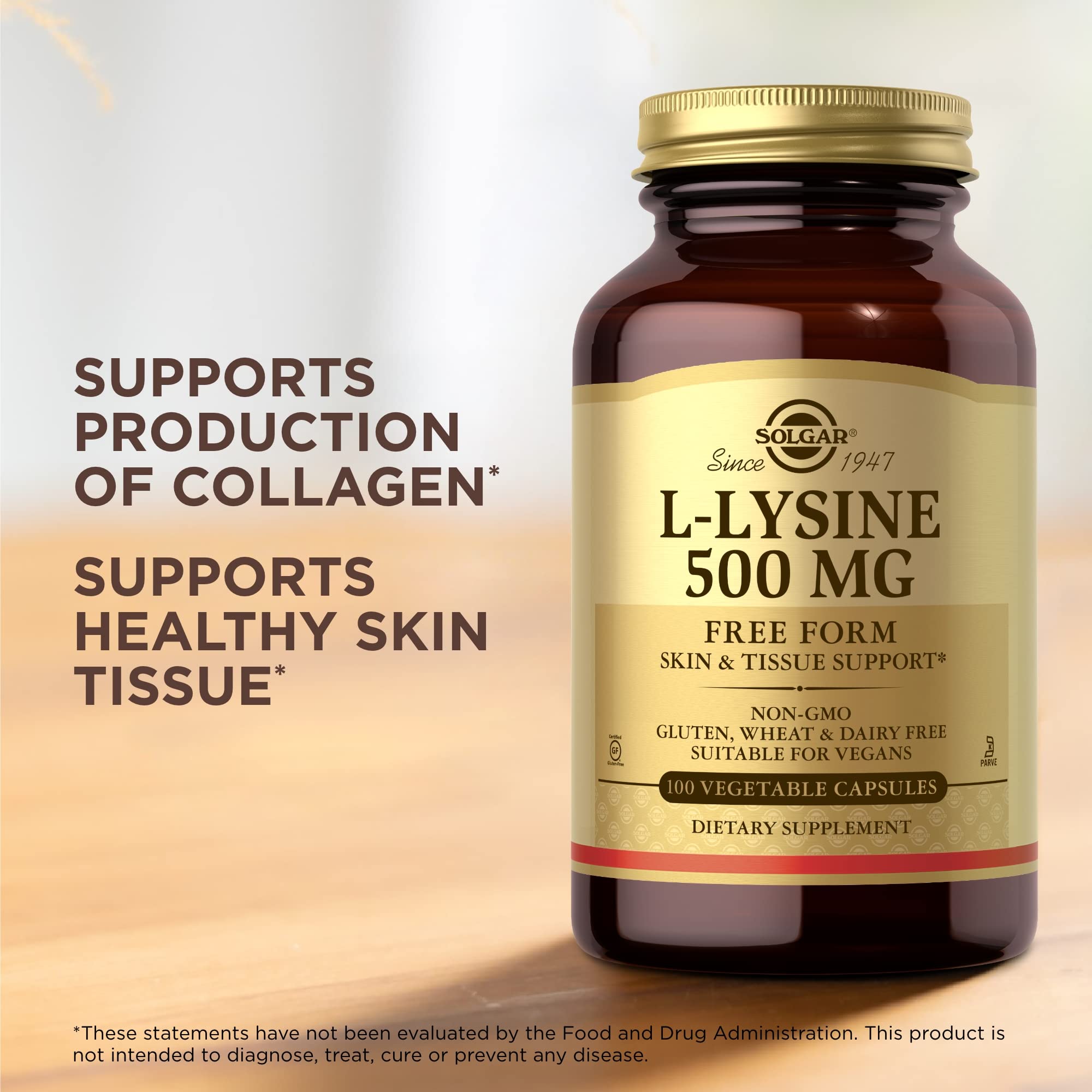 Dietary supplement facts for Solgar L-Lysine 500 mg