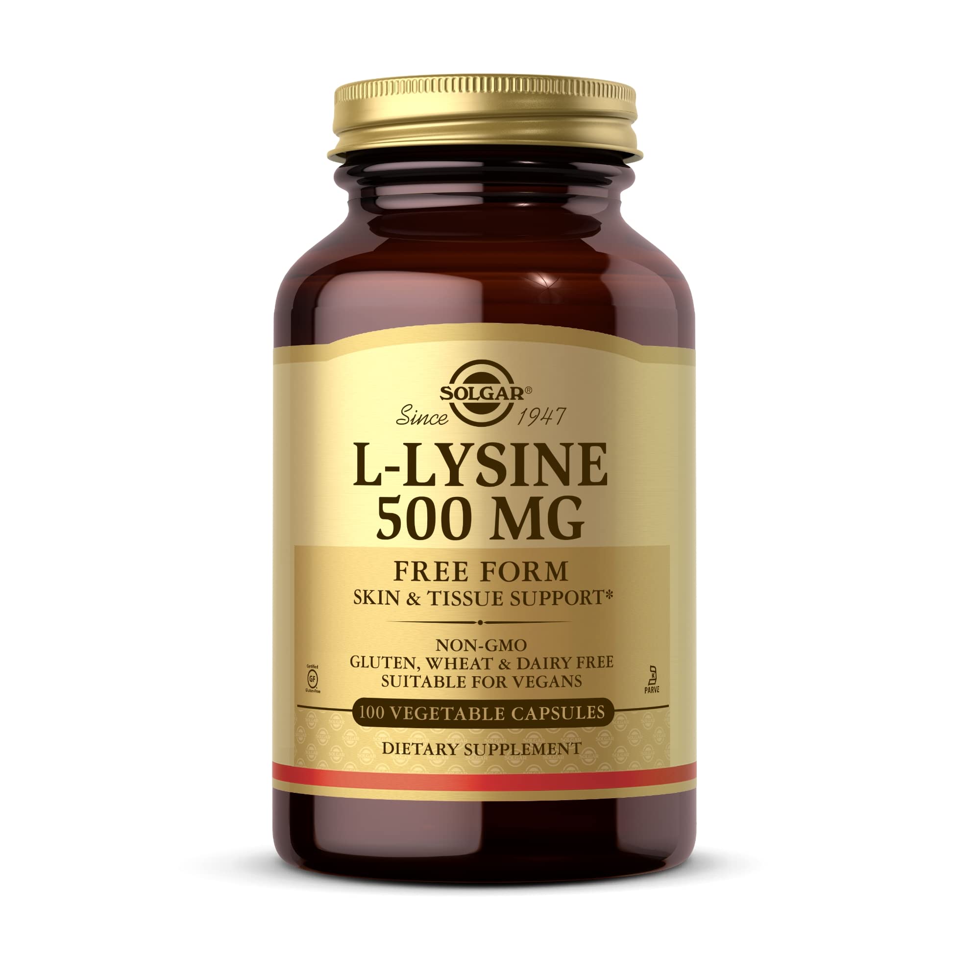 Front view of Solgar L-Lysine 500 mg bottle