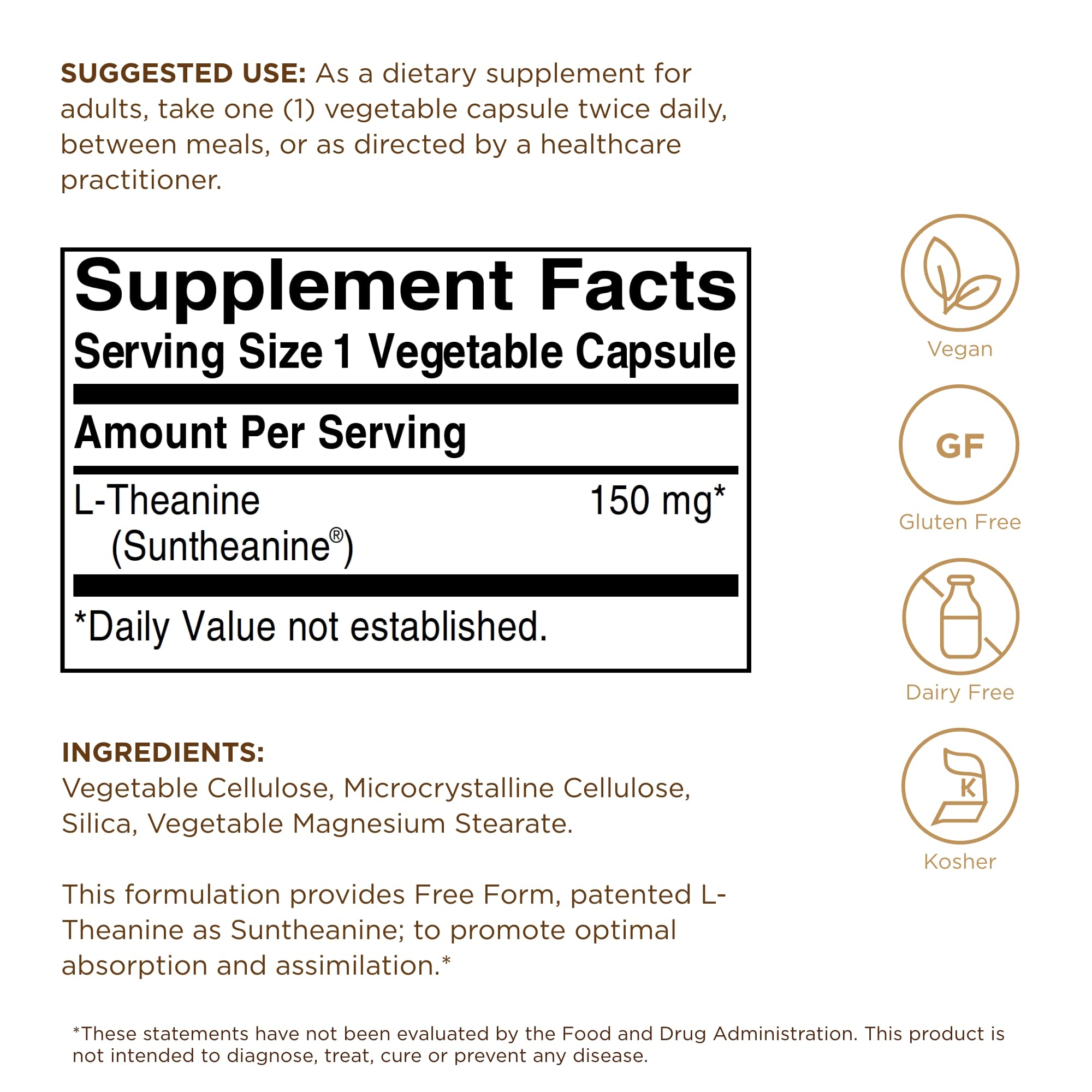 Close-up of Solgar L-Theanine 150 mg capsules