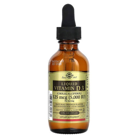 Solgar Liquid Vitamin D3 orange flavor bottle, 2 fl oz