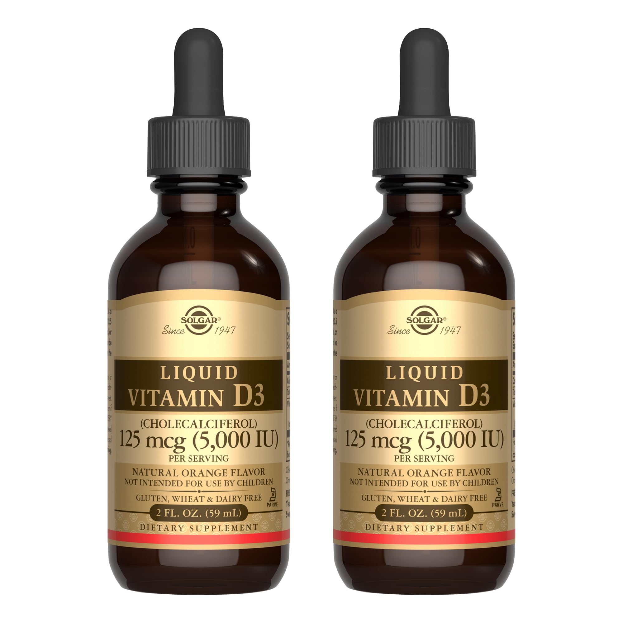 Solgar Liquid Vitamin D3 bottle front view with orange flavor