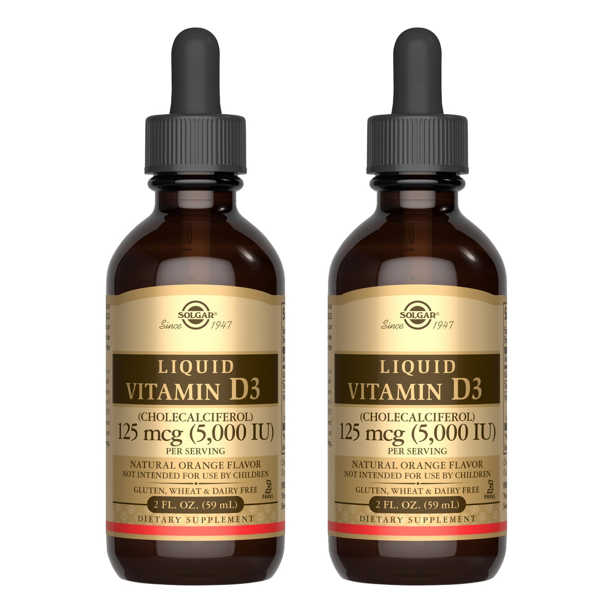 Solgar Liquid Vitamin D3 bottle front view with orange flavor