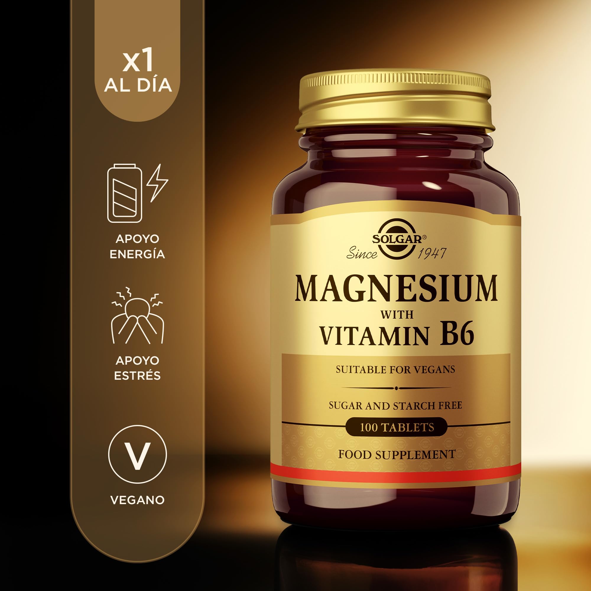 Close-up of Solgar Magnesium with Vitamin B6 bottle