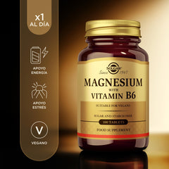 Close-up of Solgar Magnesium with Vitamin B6 bottle