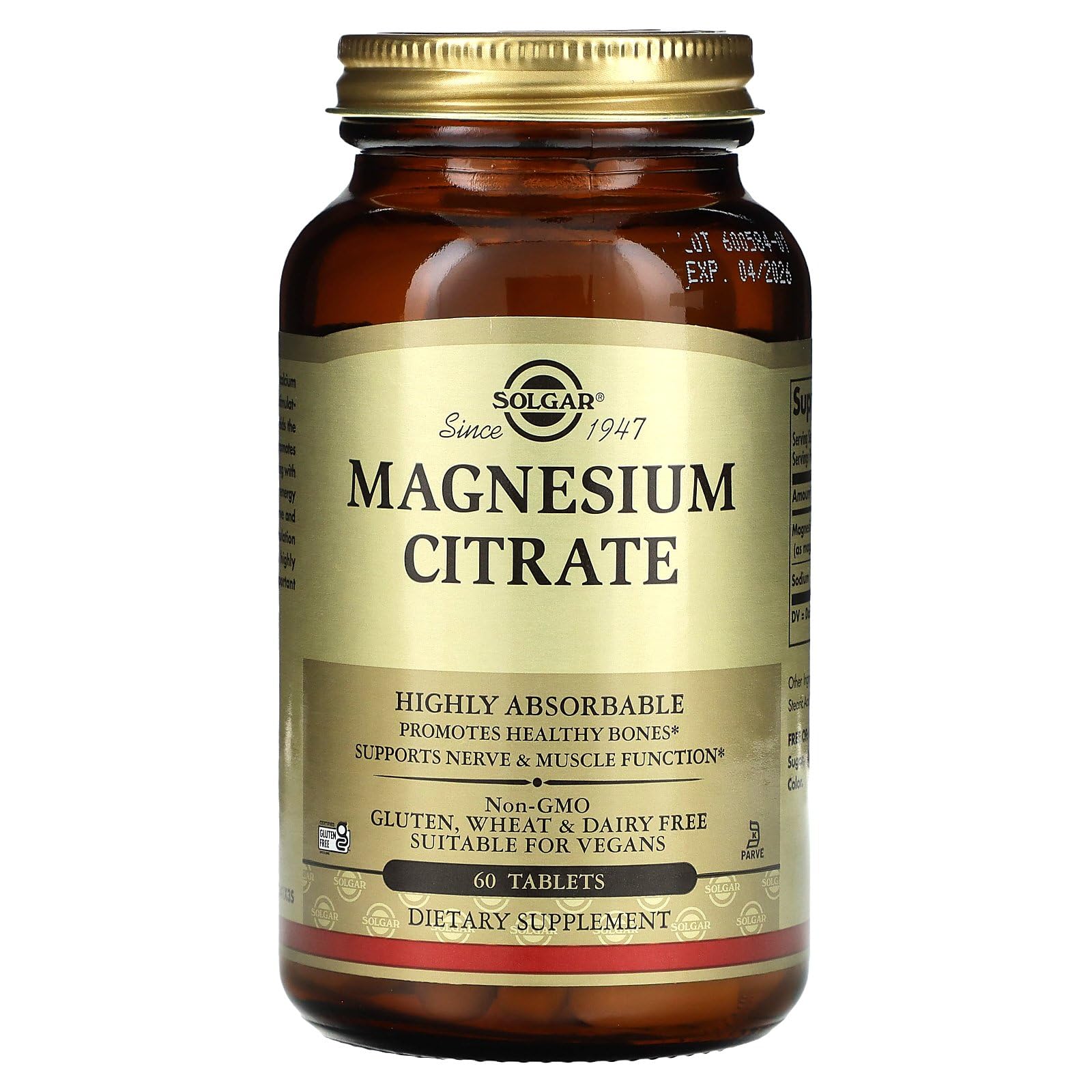 Solgar Magnesium Citrate ingredients and nutrition facts panel