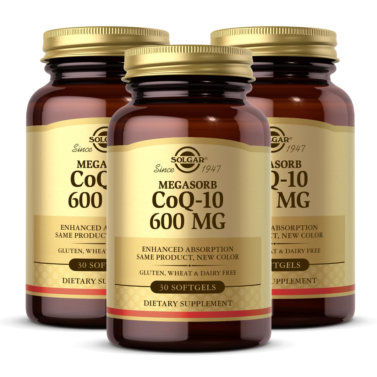 Solgar Megasorb CoQ-10 600 mg bottle with 30 softgels (Pack of 3) label
