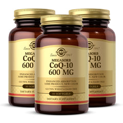 Solgar Megasorb CoQ-10 600 mg bottle with 30 softgels (Pack of 3) label