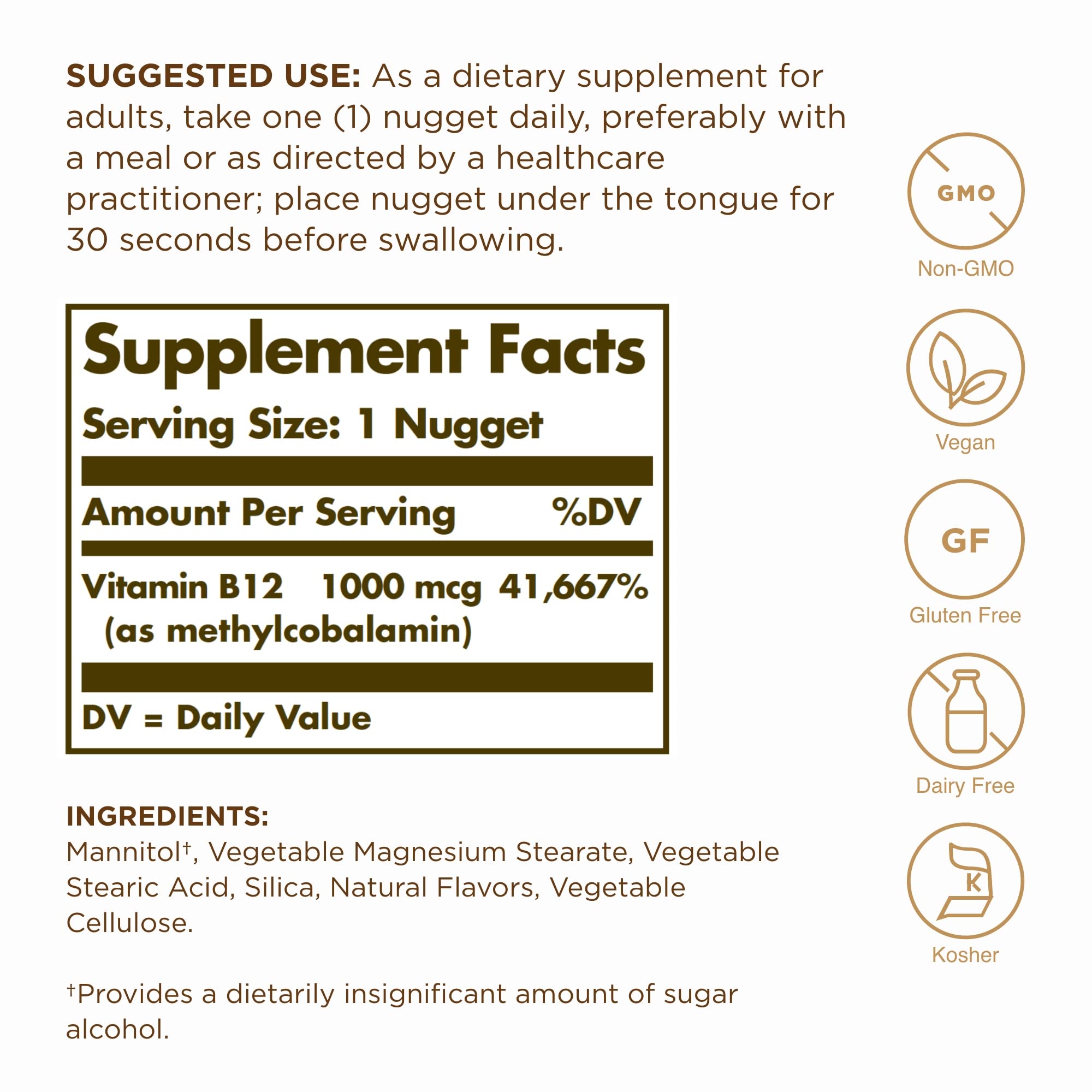 Solgar Methylcobalamin B12 1000 mcg Nuggets side view