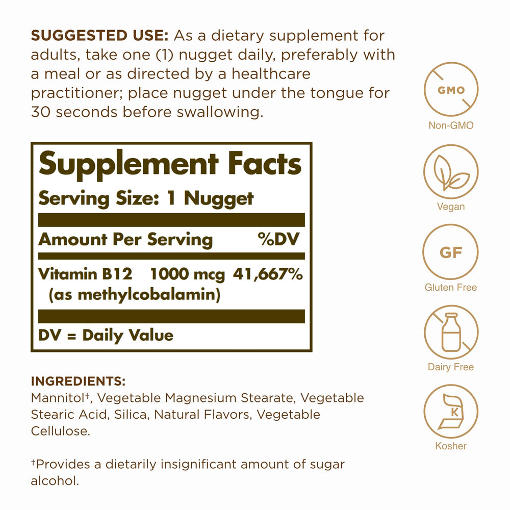 Solgar Methylcobalamin B12 1000 mcg Nuggets side view