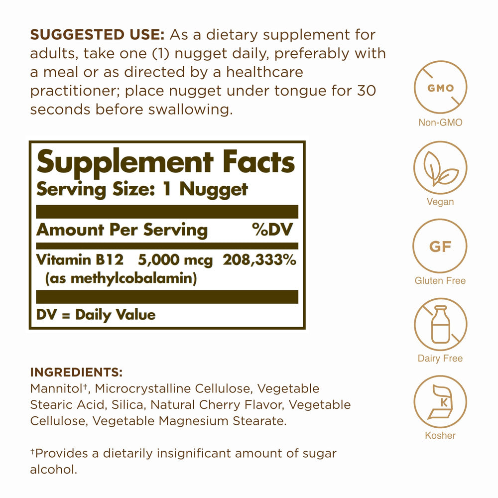 Solgar Methylcobalamin 5000 mcg label and packaging