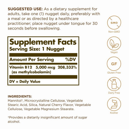 Solgar Methylcobalamin 5000 mcg label and packaging