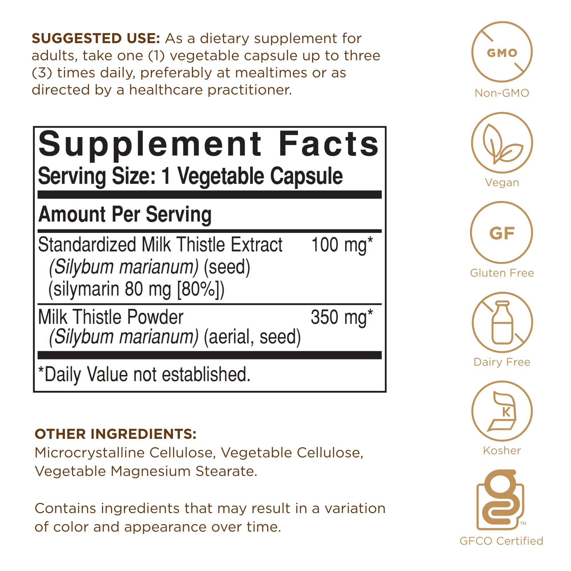 Label on Solgar Milk Thistle showing Full Potency