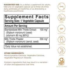 Solgar Milk Thistle bottle label with ingredients