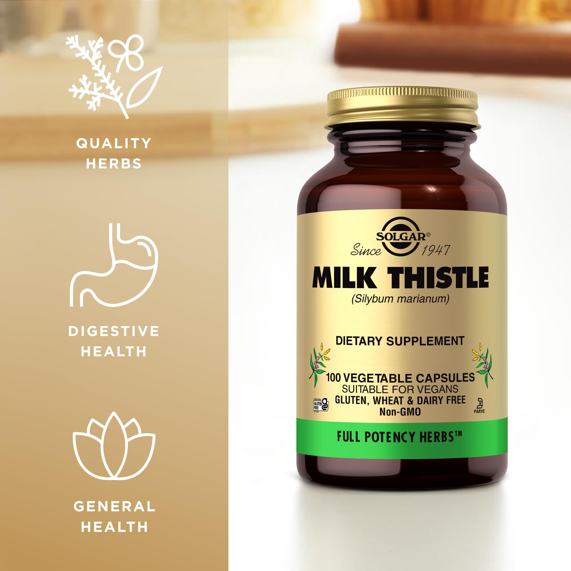 Close-up of Solgar Milk Thistle capsules