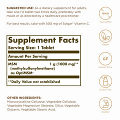 Close-up of Solgar MSM 1000 mg tablets