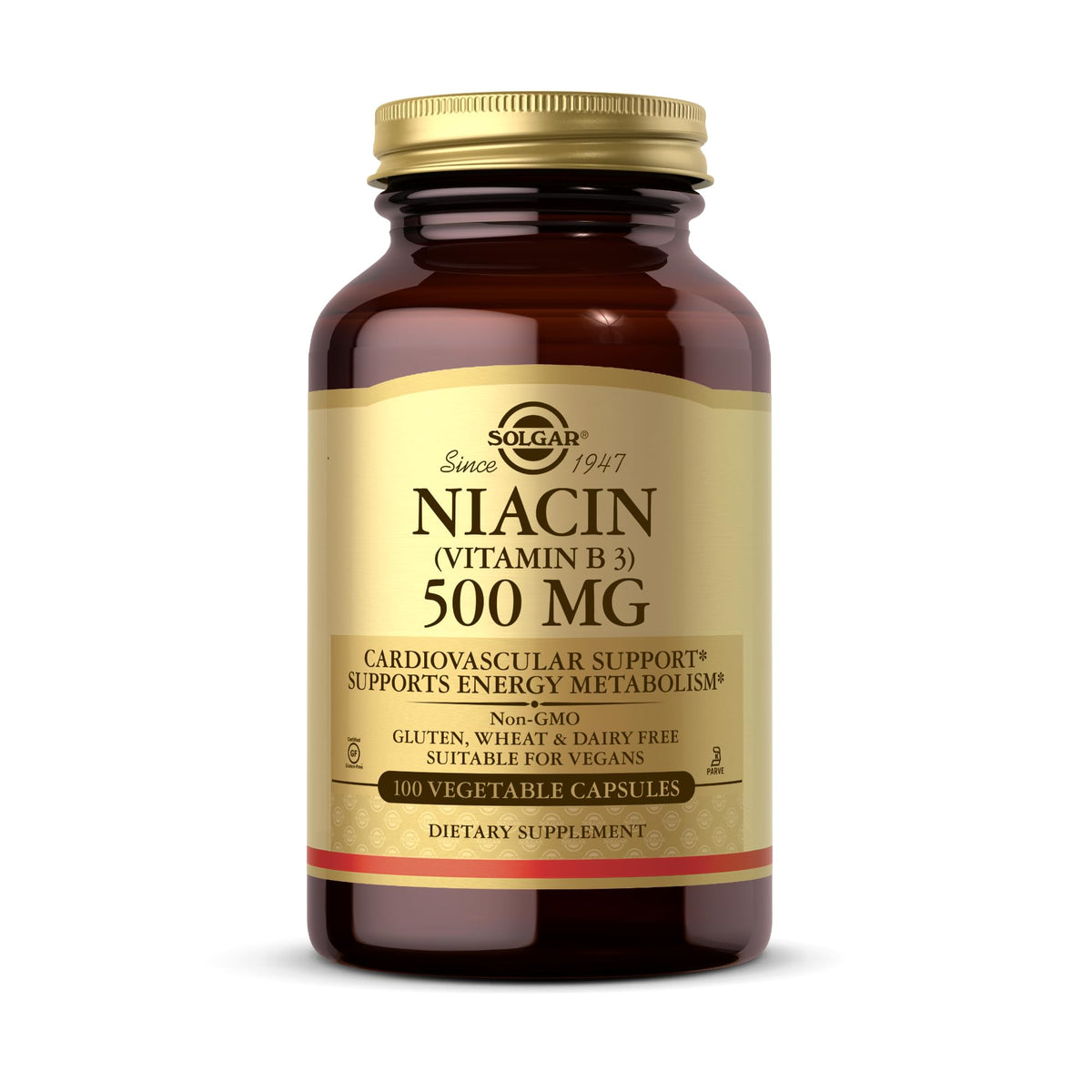 Solgar Niacin 500 mg Vitamin B3 bottle label