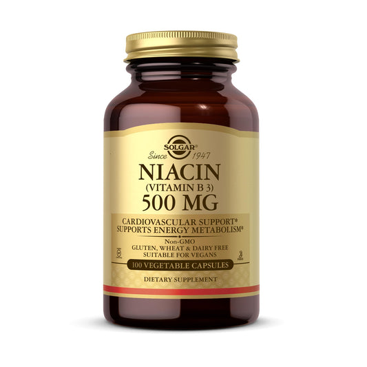 Solgar Niacin 500 mg Vitamin B3 bottle label