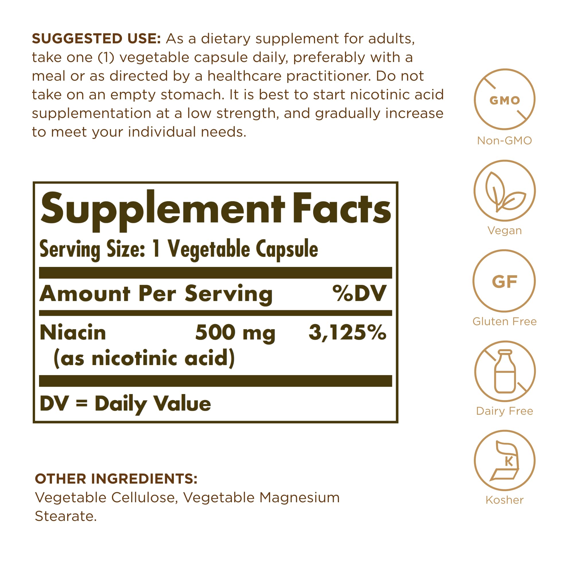 Close-up of Solgar Niacin 500 mg bottle