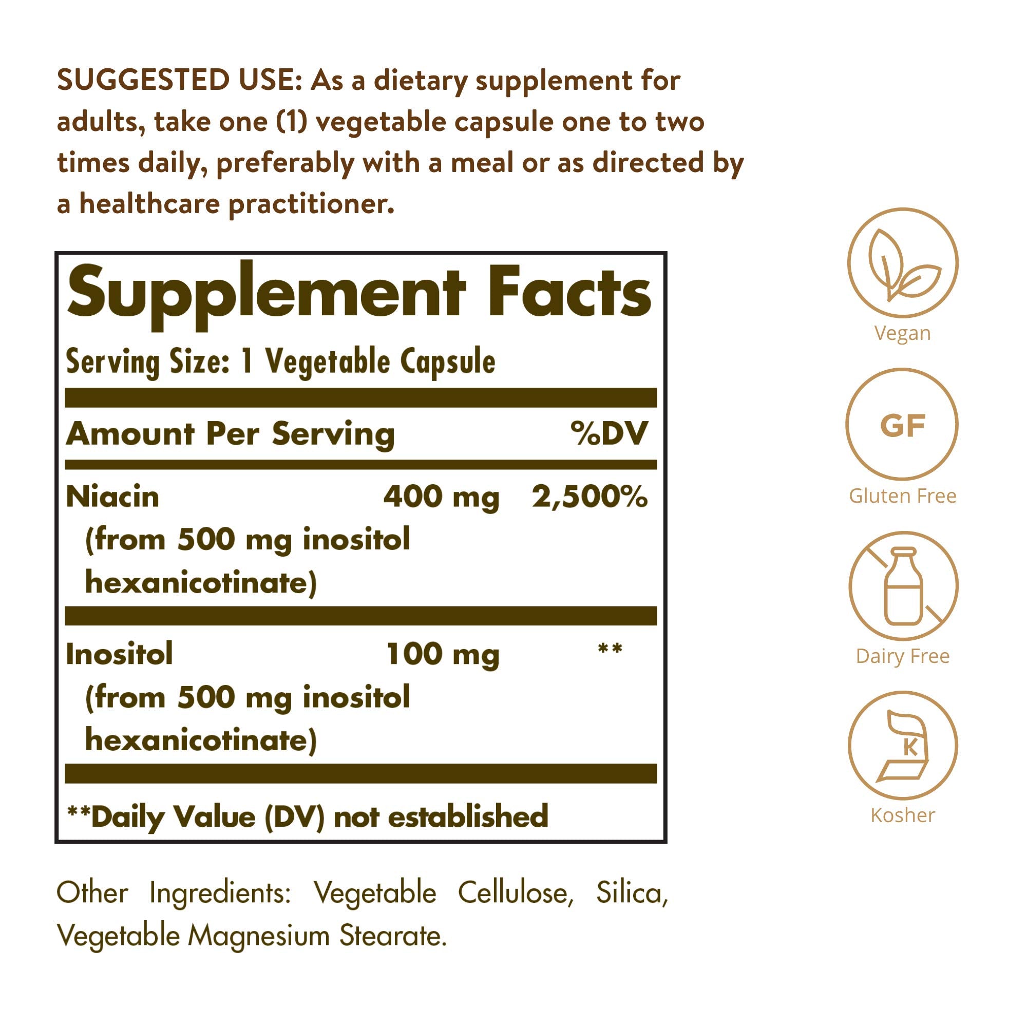 Niacin inositol-bound ingredients for no-flush delivery