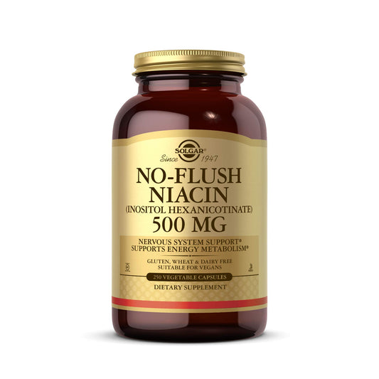 Solgar No-Flush Niacin 500 mg vegan capsules bottle