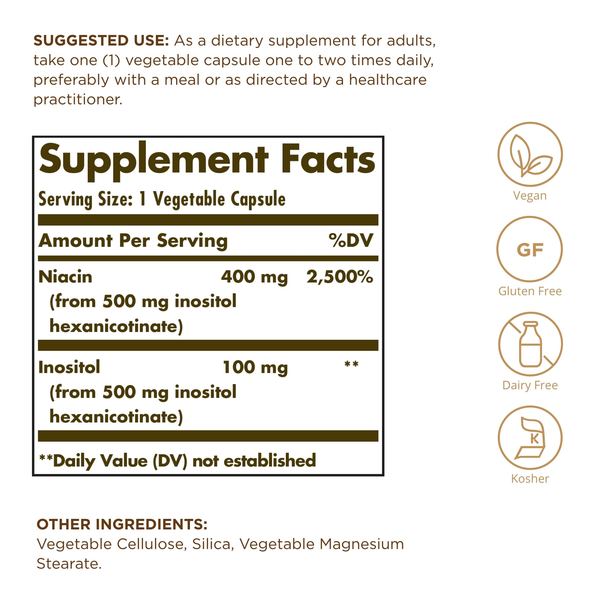 Solgar No-Flush Niacin label close-up