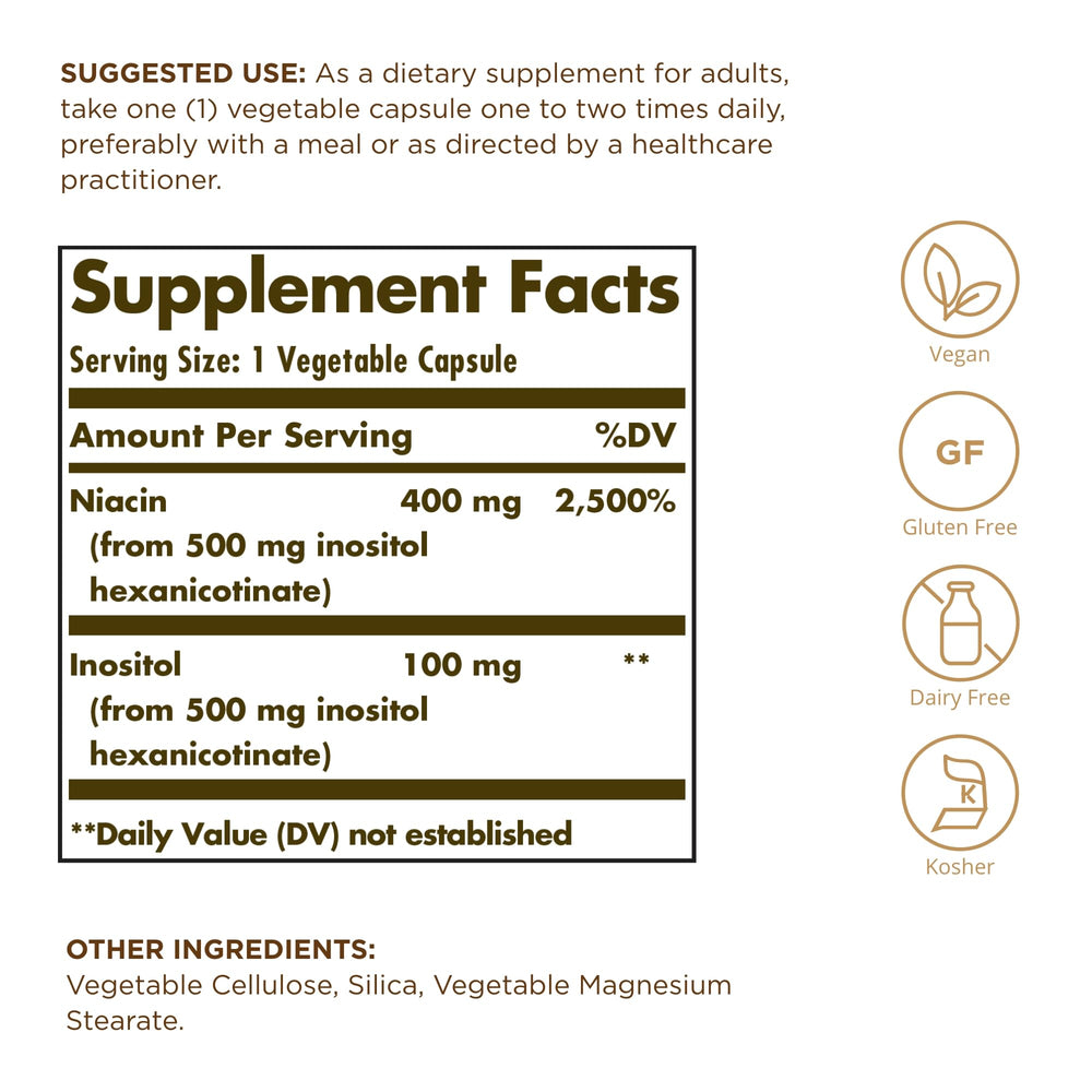 Solgar No-Flush Niacin label close-up