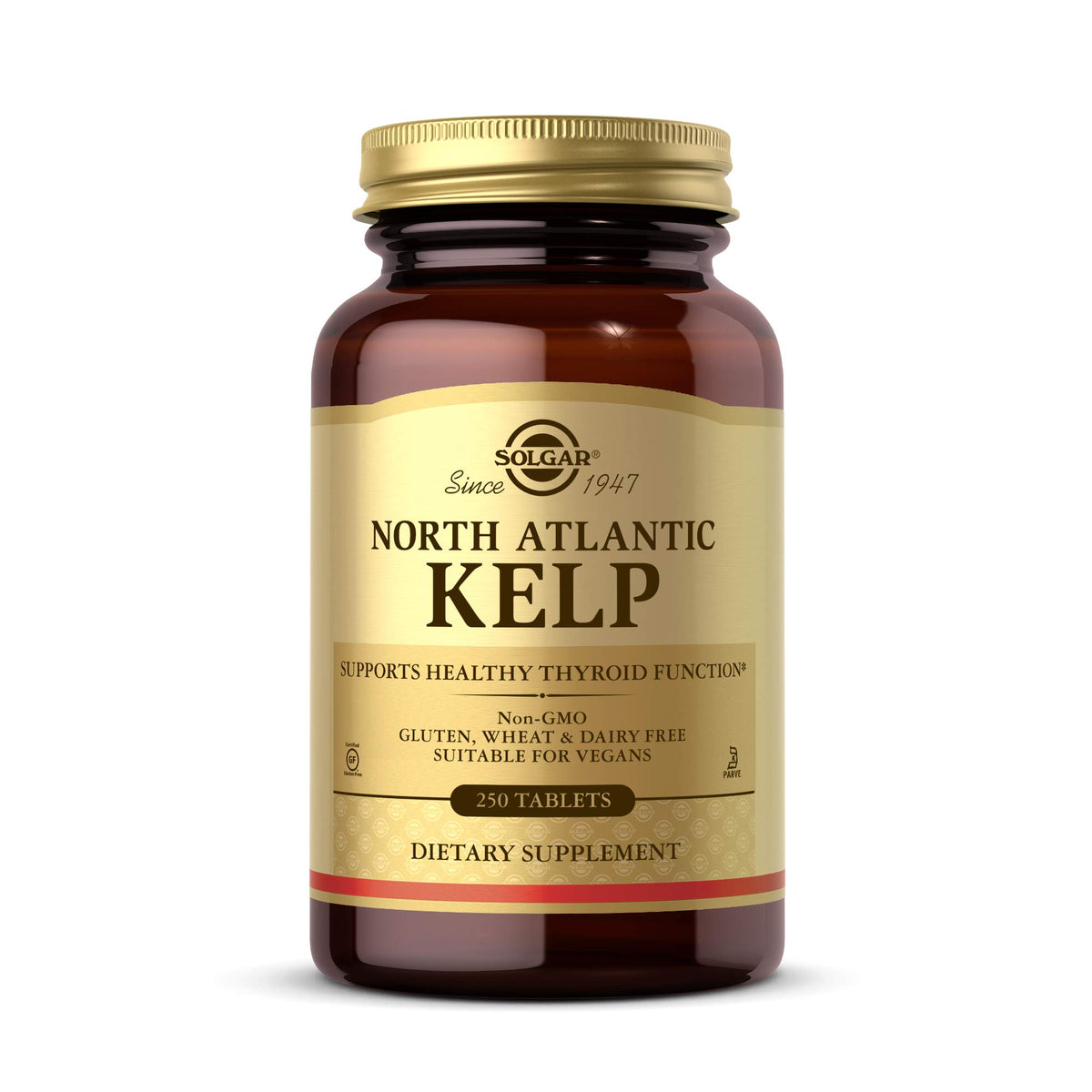 Solgar North Atlantic Kelp bottle with 250 tablets label