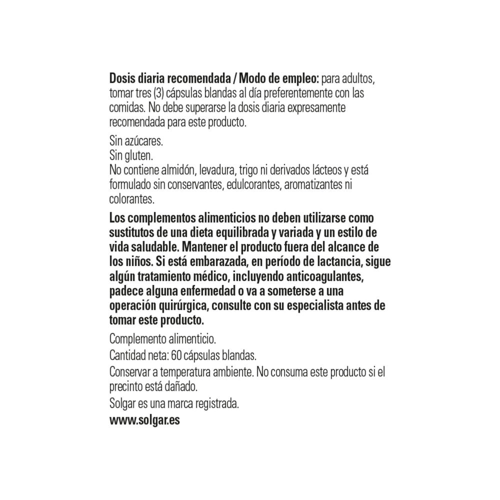 Non-GMO and gluten-free label on Solgar Omega 3-6-9-60 bottle