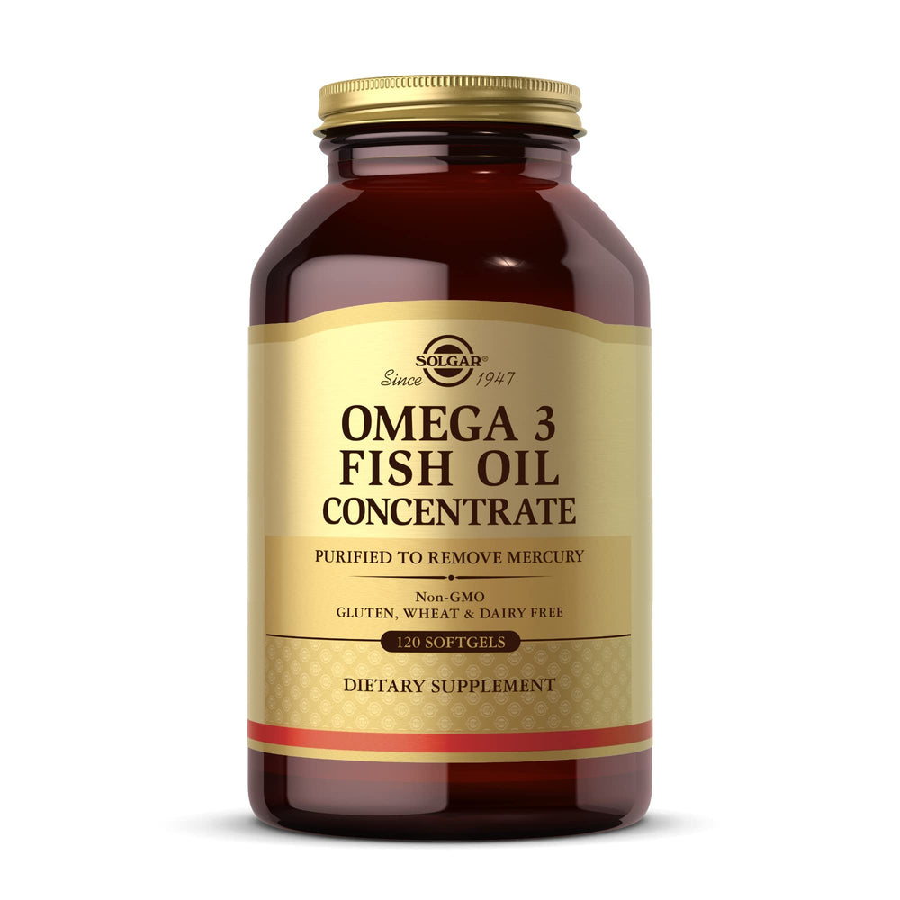 Solgar Omega-3 Fish Oil Concentrate bottle with 120 softgels