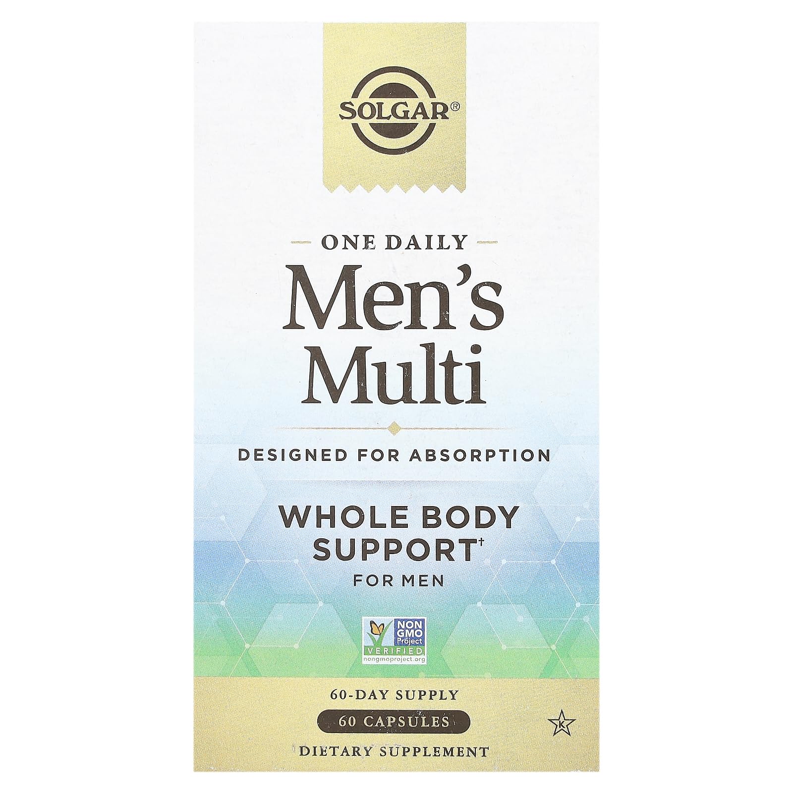 Solgar One Daily Men's Multivitamin bottle showing 60 vegan capsules