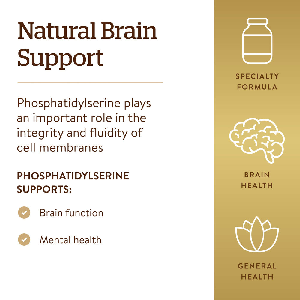 Solgar brain health bottle on desk conveys premium wellness routine.