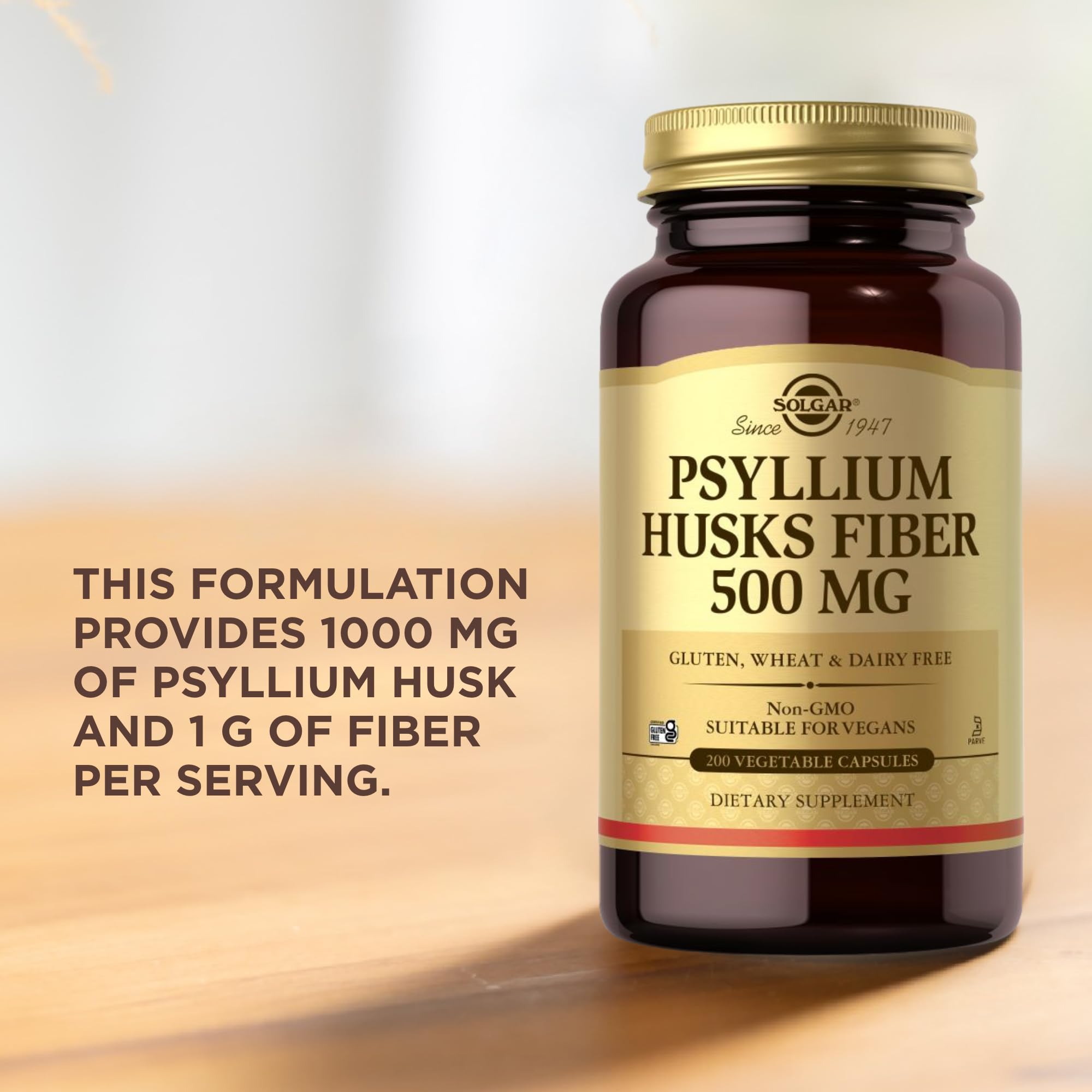 Front view of Solgar Psyllium Husks Fiber bottle and box