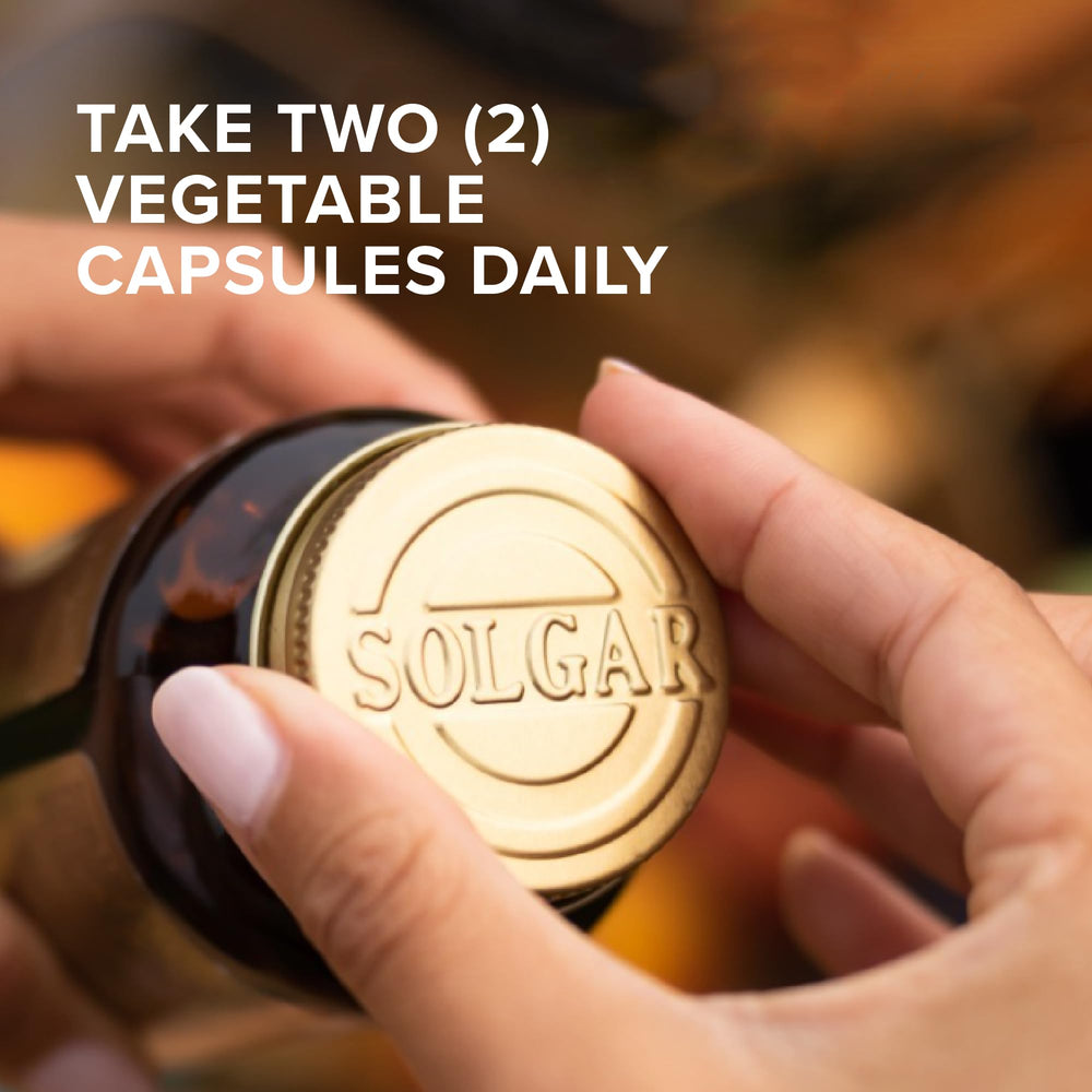 Non-GMO, vegan, kosher icons on Solgar packaging