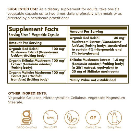 Close-up of Solgar mushroom extract ingredients