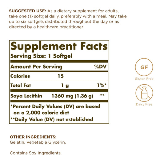 Close-up of Solgar Lecithin 1360 mg softgels