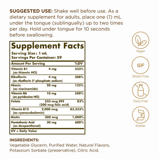 Solgar Sublingual B-12 with B-Complex bottle label