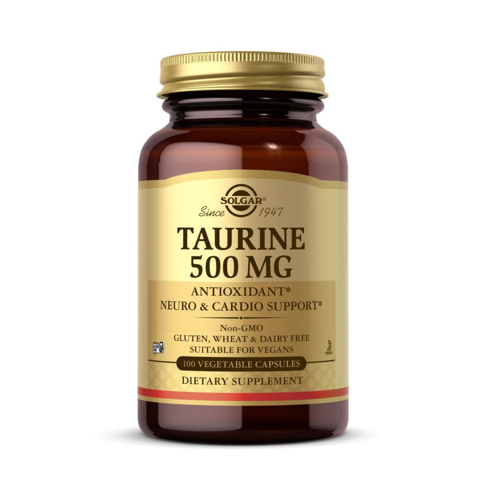 Solgar Taurine 500 mg bottle front view - 100 vegan capsules