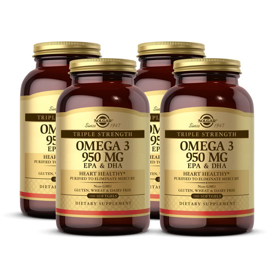 Solgar Triple Strength Omega-3 950 mg bottle with 100 softgels