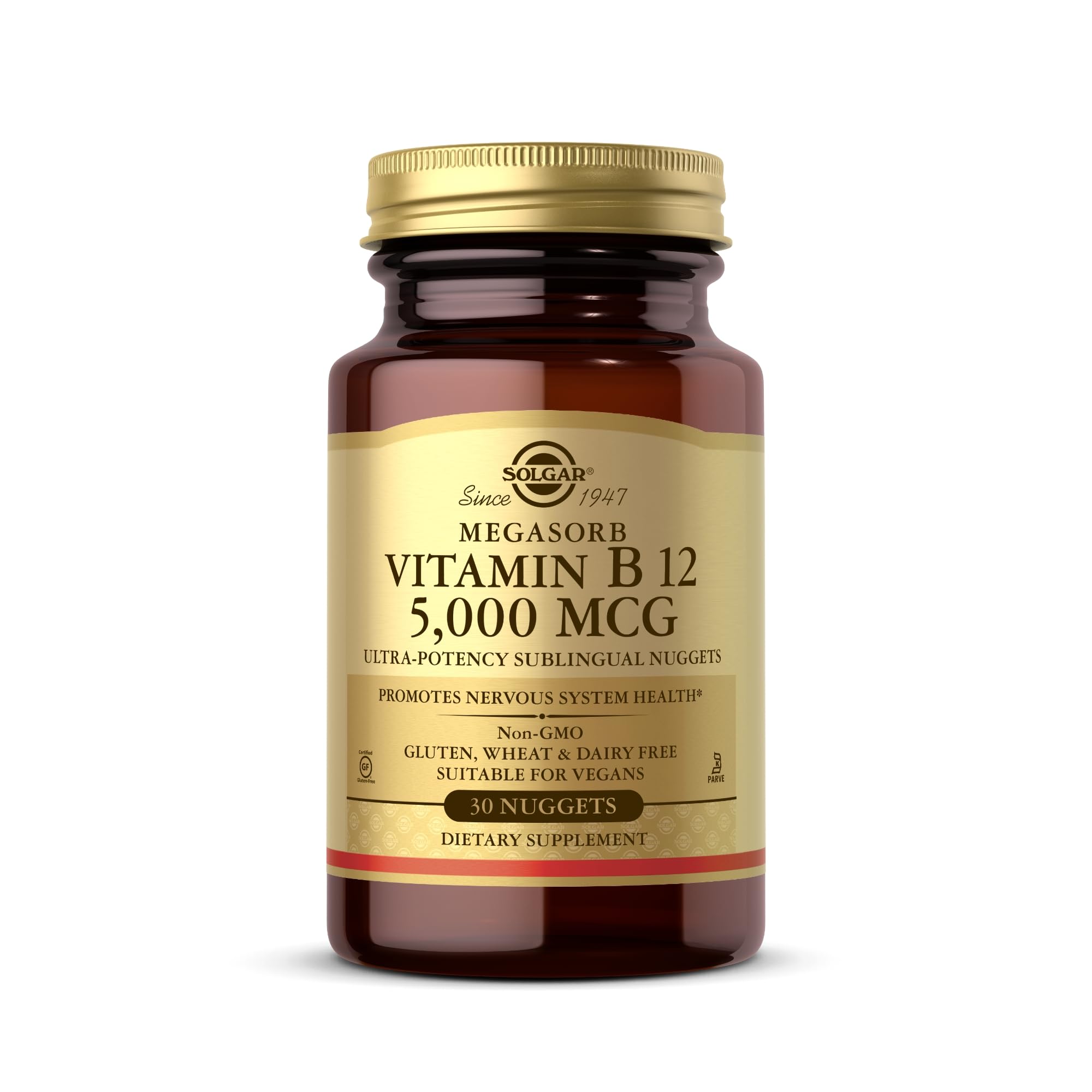 Solgar Vitamin B12 5000 mcg 30 Nuggets bottle and label