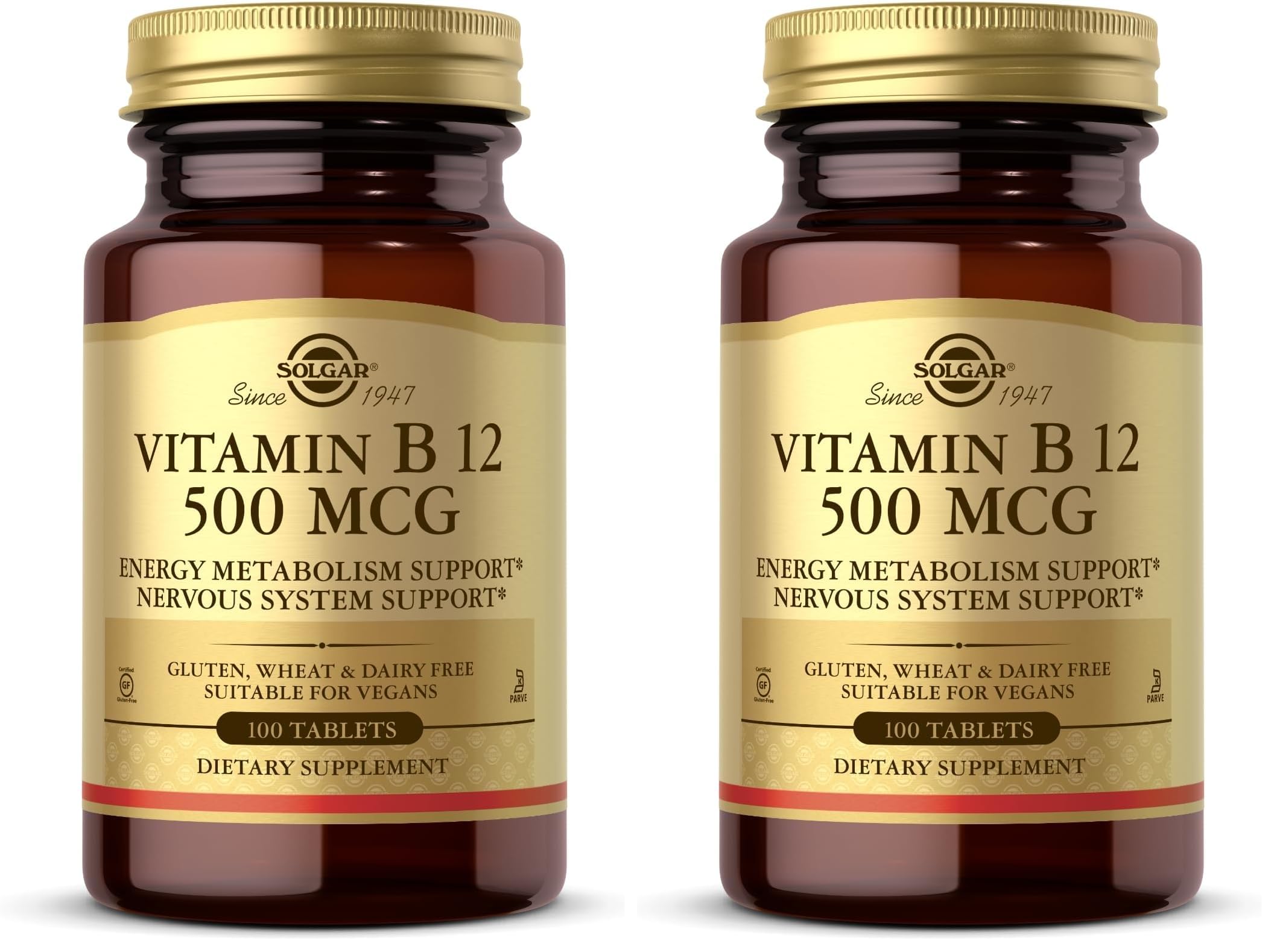Solgar Vitamin B12 500 mcg – 100 Tablets (Pack of 2) – Vegan, Gluten F ...