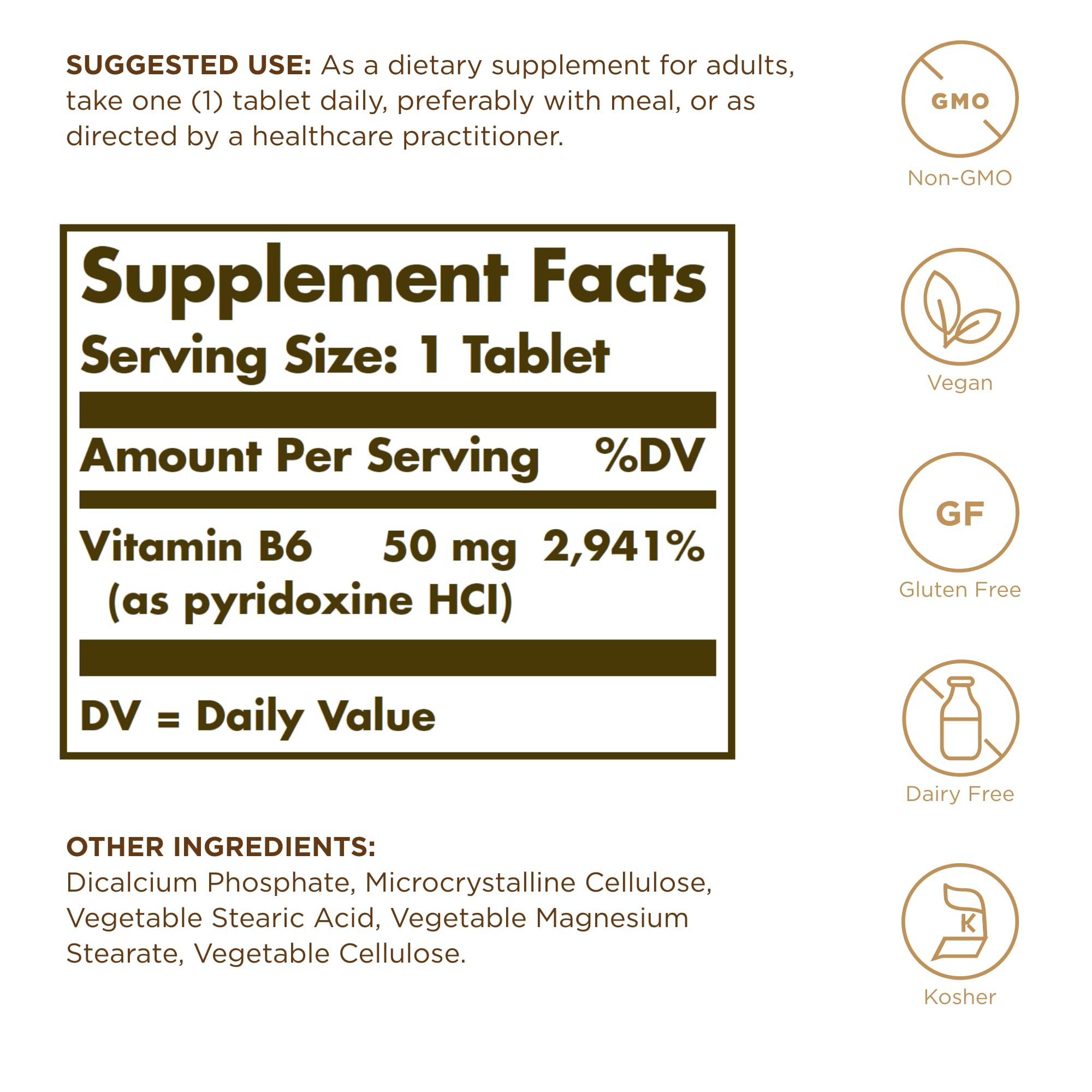 Solgar Vitamin B6 50 mg tablets in bottle