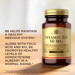 Solgar Vitamin B6 50 mg bottle beside outer packaging