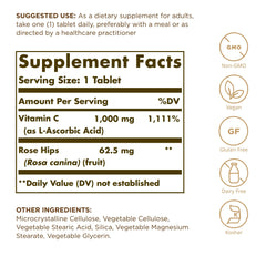 Solgar Vitamin C 1000 mg with Rose Hips bottle on table