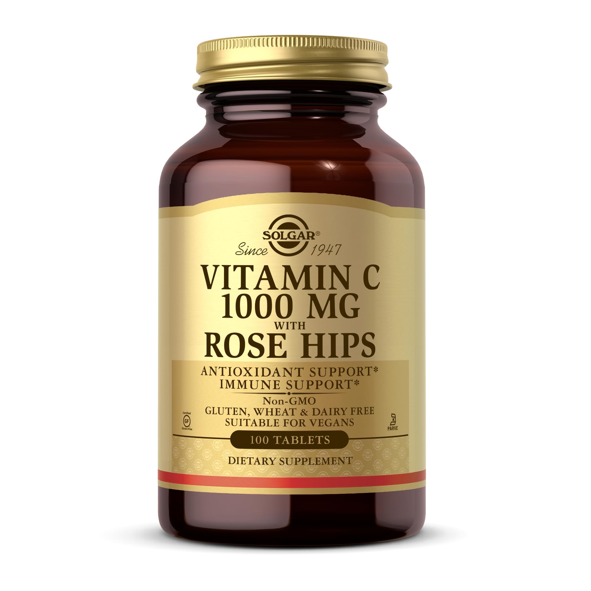 Solgar Vitamin C 1000 mg with Rose Hips bottle – front view