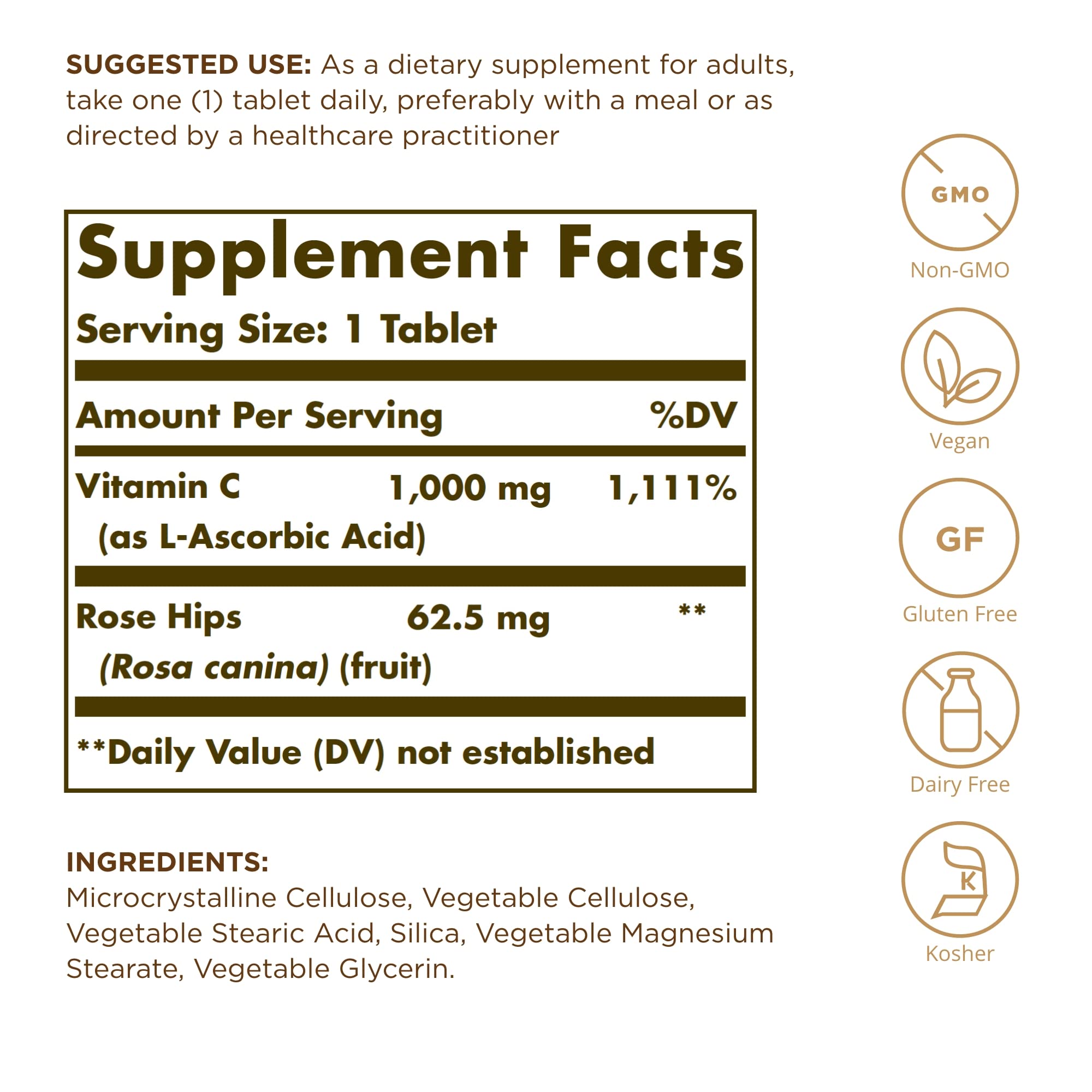 Solgar Vitamin C 1000 mg with Rose Hips packaging and bottle